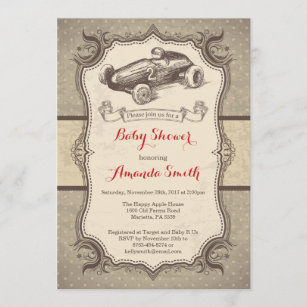 Rennen-Auto-Baby-Duschen-Einladung Vintages Retro Einladung