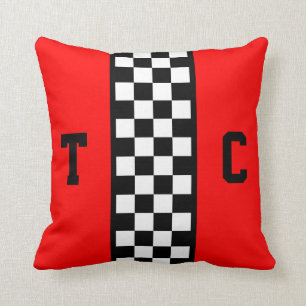 Rennen-Auto-Checkered Muster-rotes mit Monogramm Kissen