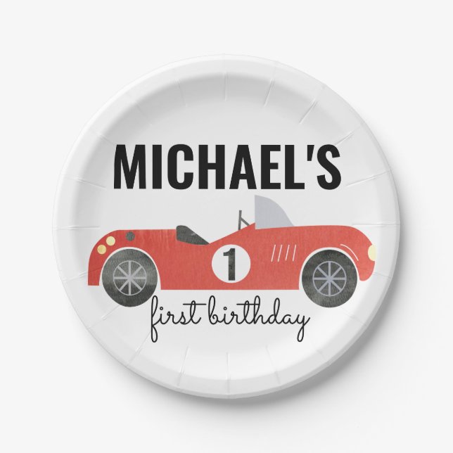 RENNEN-AUTO-PARTY-PLATTE PAPPTELLER (Vorderseite)