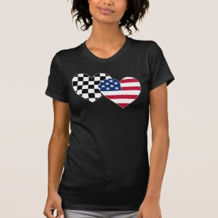 Rennen kariertes USA-Flaggenherz T-Shirt