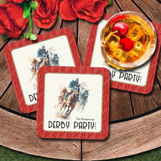 Rennen Pferde Derby Party Roter Platz Rechteckiger Pappuntersetzer (Race Horses Derby Party Red Coasters)
