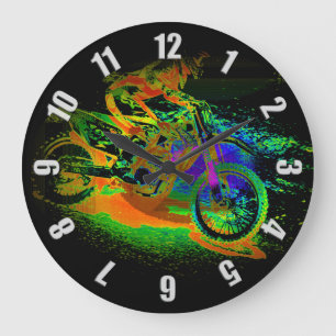 Rennen Sie ins Finish! - Motocross Racer Große Wanduhr