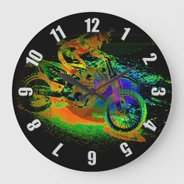 Rennen Sie ins Finish! - Motocross Racer Große Wanduhr (Vorderseite)