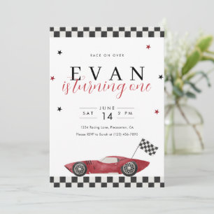 Rennen Sie zum 1. Geburtstag - Vintage-Rennwagen Einladung