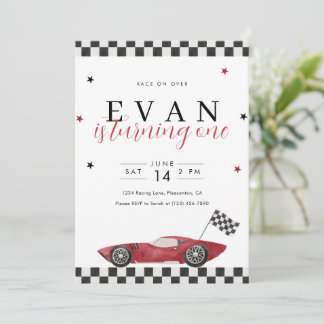 Rennen Sie zum 1. Geburtstag - Vintage-Rennwagen Einladung