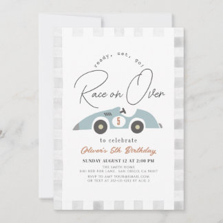 Rennen über Blue Race Car Boy Geburtstag Einladung
