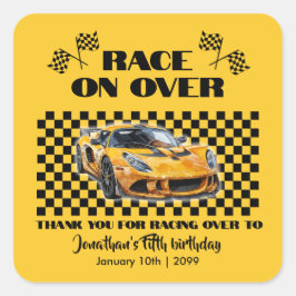 Rennen über jedes Alter Geburtstag Gelben Sportwag Quadratischer Aufkleber