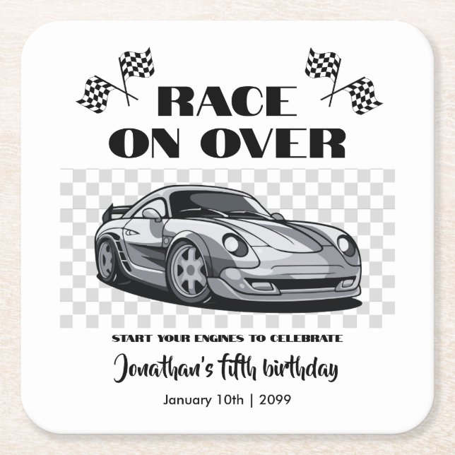 Rennen über Silver Modern Race Car jedes Alter Rechteckiger Pappuntersetzer (Vorderseite)