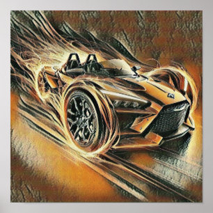 rennende Hochgeschwindigkeits-Orange-Supercar Poster