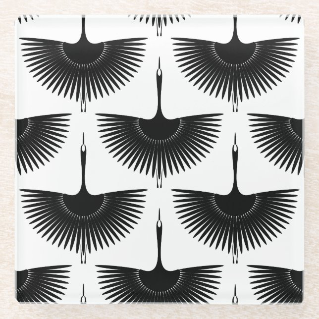 Renner Crane: Orientales Vogelmuster Glasuntersetzer (Vorderseite)