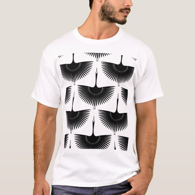 Renner Crane: Orientales Vogelmuster T-Shirt (Vorderseite)