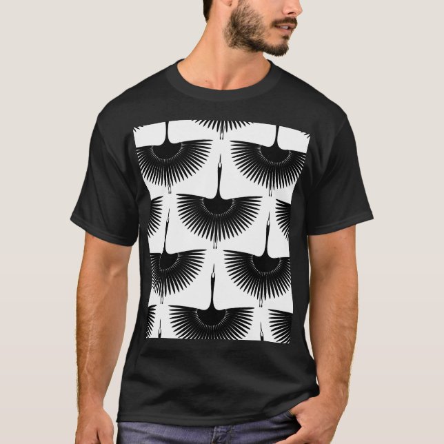Renner Crane: Orientales Vogelmuster T-Shirt (Vorderseite)