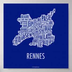 Rennes France Karte Poster