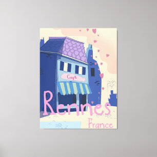 Rennes Frankreich Vintage-Cartoon Leinwanddruck