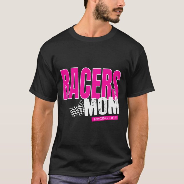Rennfahrer-Mutter Karoflagge Mutter Rennsport T-Shirt (Vorderseite)