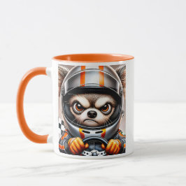 Rennhund in Kombination und Helm. Tasse