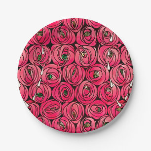 Rennie Mackintosh Rose Art Nouveau Blumenmuster Pappteller
