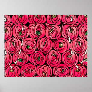 Rennie Mackintosh Rose Art Nouveau Blumenmuster Poster