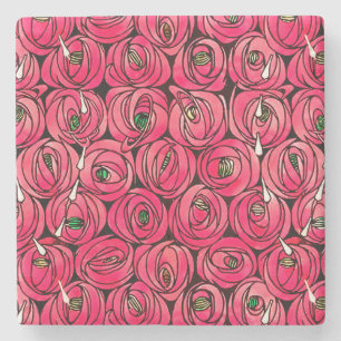Rennie Mackintosh Rose Art Nouveau Blumenmuster Steinuntersetzer