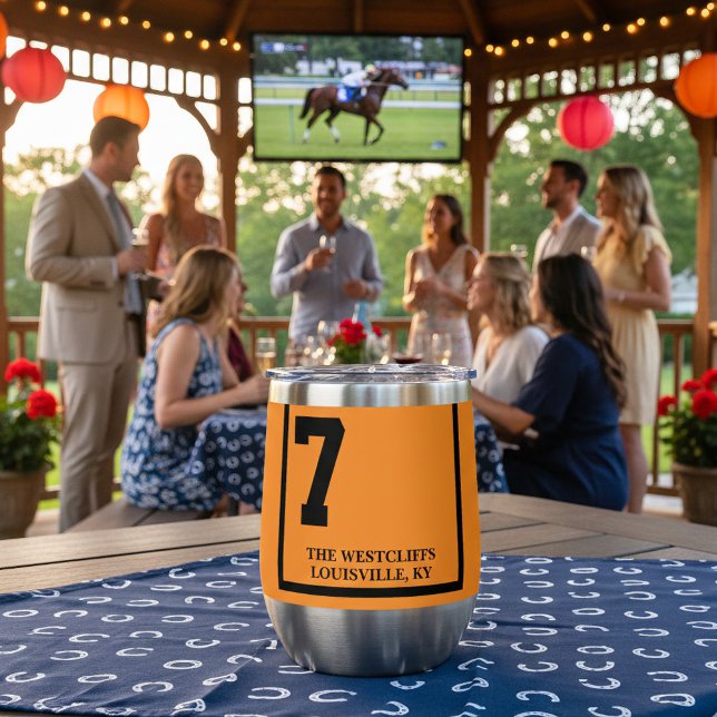 Rennpferd 7 Orange Personalisiert Derby (Personalized house wine tumblers for horse racing fans. Saddle cloth styles.)
