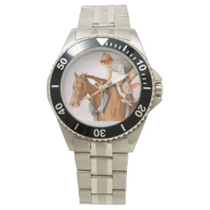Rennpferd und Jockey Armbanduhr
