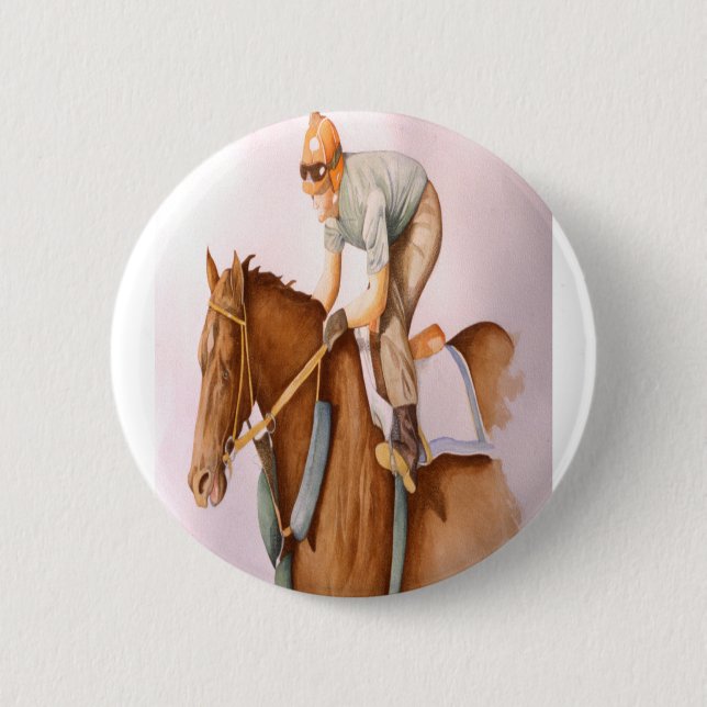 Rennpferd und Jockey Button (Vorderseite)