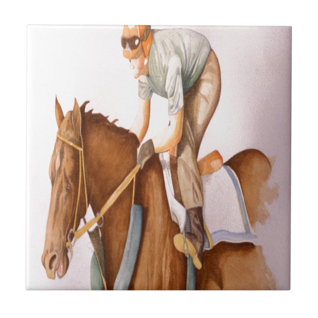 Rennpferd und Jockey Fliese (Vorderseite)