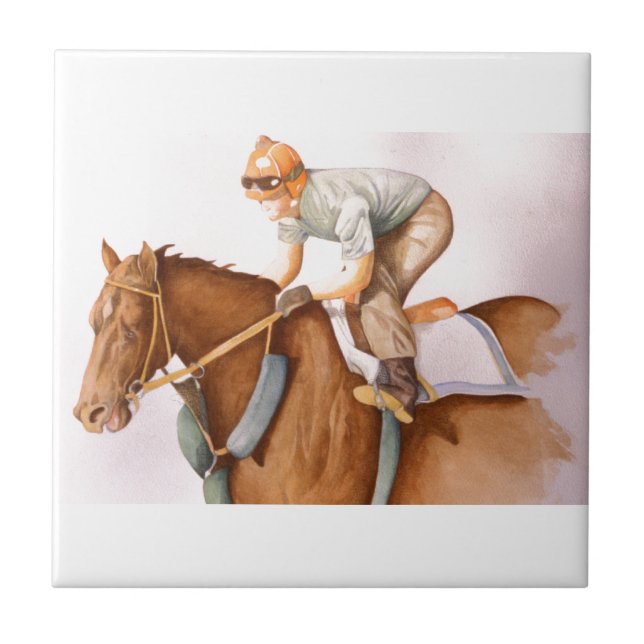 Rennpferd und Jockey Fliese (Vorderseite)