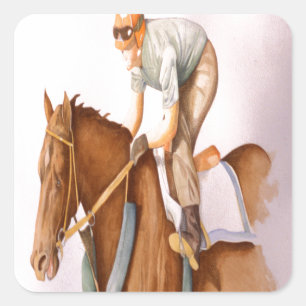 Rennpferd und Jockey Quadratischer Aufkleber