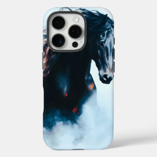 Rennsport Schwarzes Pferd Porträt Minimalist iPhone 16 Pro Hülle