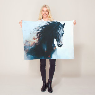 Rennsport Schwarzes Pferd-Porträt Minimalist Fleecedecke