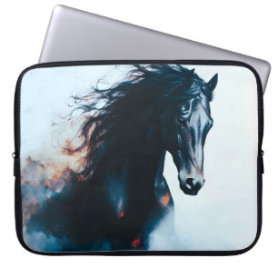 Rennsport Schwarzes Pferd Porträt Minimalistisch Laptopschutzhülle