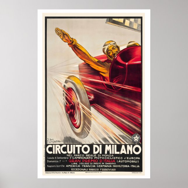 Rennstrecken von Mailand Vintage-Rennposter Poster (Vorne)