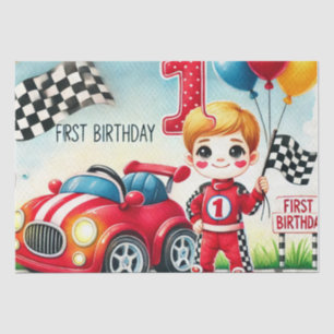 Rennwagen 1. Geburtstag Junge Wasserfarbe Kinder Seidenpapier