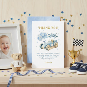 Rennwagen Blau Aquarell Junge Erster Geburtstag  Dankeskarte