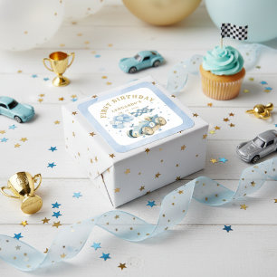 Rennwagen Blau Aquarell Junge Erster Geburtstag Quadratischer Aufkleber