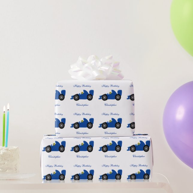 Rennwagen-Design Geburtstag vorhanden Geschenkpapier (Partygeschenke)