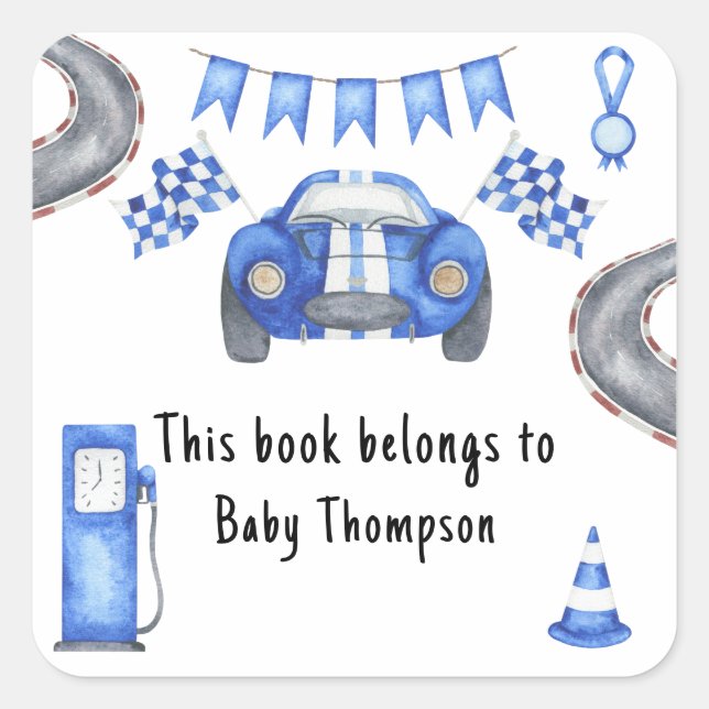 Rennwagen - dieses Buch gehört Quadratischer Aufkleber (Vorderseite)
