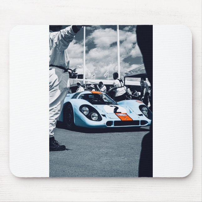 Rennwagen in Blau und Orange Mousepad (Vorne)