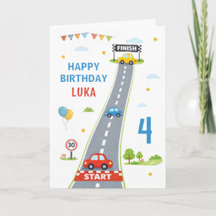 Rennwagen Kinder Rennstrecke Frohen 4. Geburtstag Karte