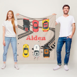 Rennwagen mit Reifenabdrücken personalisiert Fleecedecke