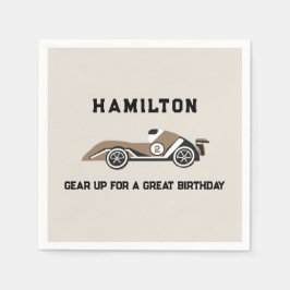 Rennwagen mit zwei schnellen sportlichen Geburtsta Serviette
