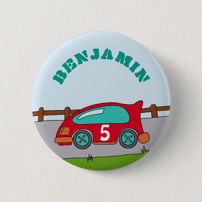 Rennwagen Personalizable Geburtstag Button (Vorderseite)