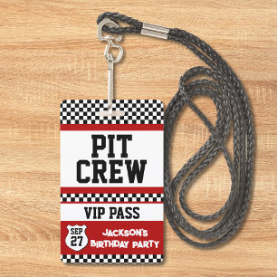 Rennwagen-Pit-Crew-VIP-Pass Kindergeburtstag Ausweis