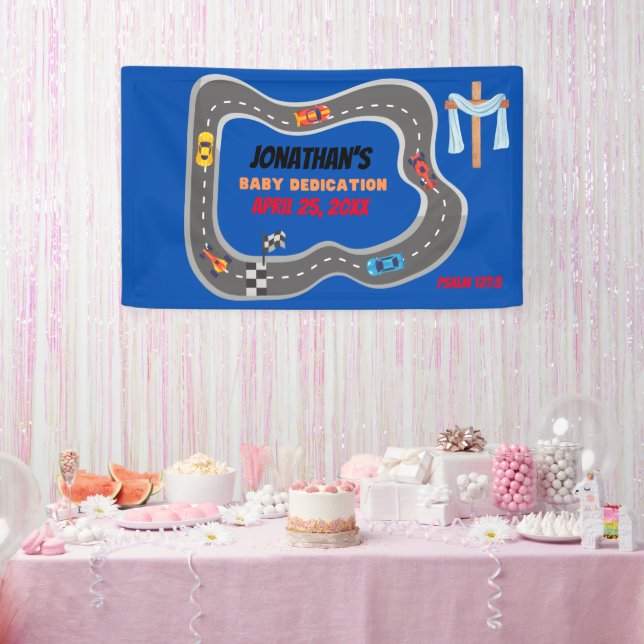 Rennwagen Racetrack Baby Boy Dedication Banner (Party)
