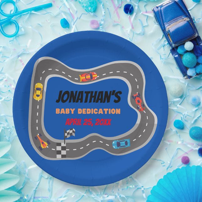 Rennwagen Racetrack Baby Boy Dedication Pappteller (Von Creator hochgeladen)