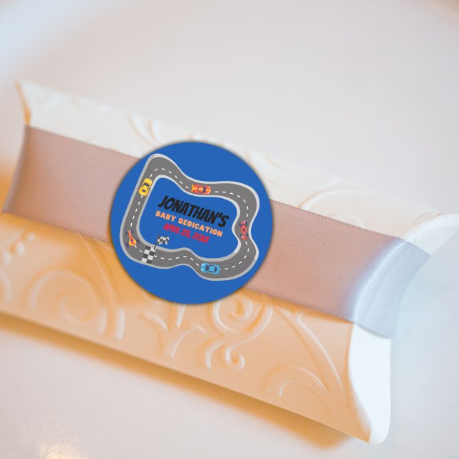 Rennwagen Racetrack Baby Boy Dedication Runder Aufkleber (Von Creator hochgeladen)