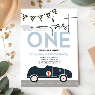Rennwagen-Rennen Kinder 1. Geburtstag Vintage Einladung