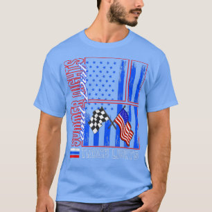 Rennwagen Sommernacht Dirt Track Leuchten USA-Flag T-Shirt