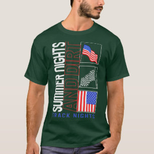 Rennwagen Sommernacht Dirt Track Leuchten USA-Flag T-Shirt